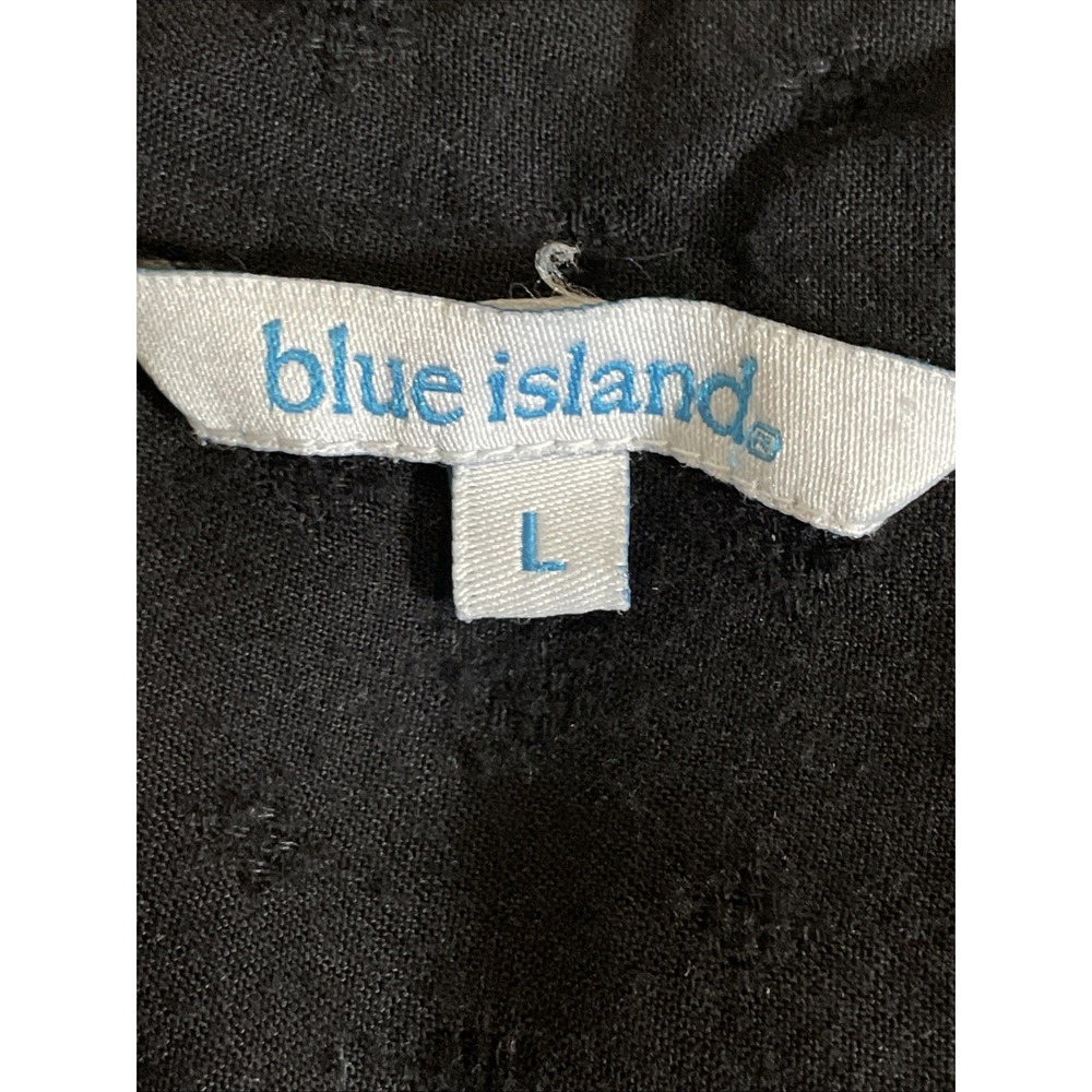 Blue Island Black Textured Button Front Shirt Dress Beach Pool Cover Up Large - Picture 5 of 10